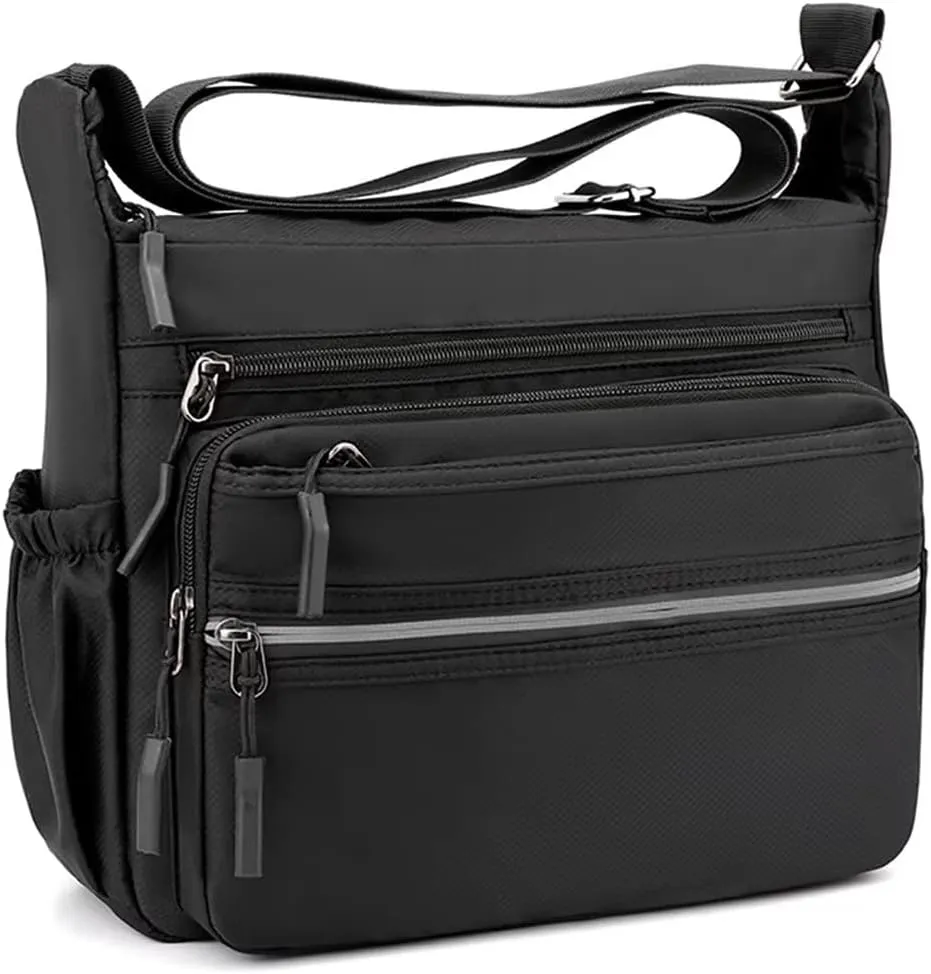Mudono Messenger Bag for Men Nylon Waterproof Shoulder Bag Multi-pocket Crossbody Bag Daily Travel Bag Lightweight Satchel