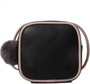 Mudono Small Square Bag for Women Mini Vintage Crossbody Shoulder Bag Minimalist Everyday Travel Purse with Pom Pom