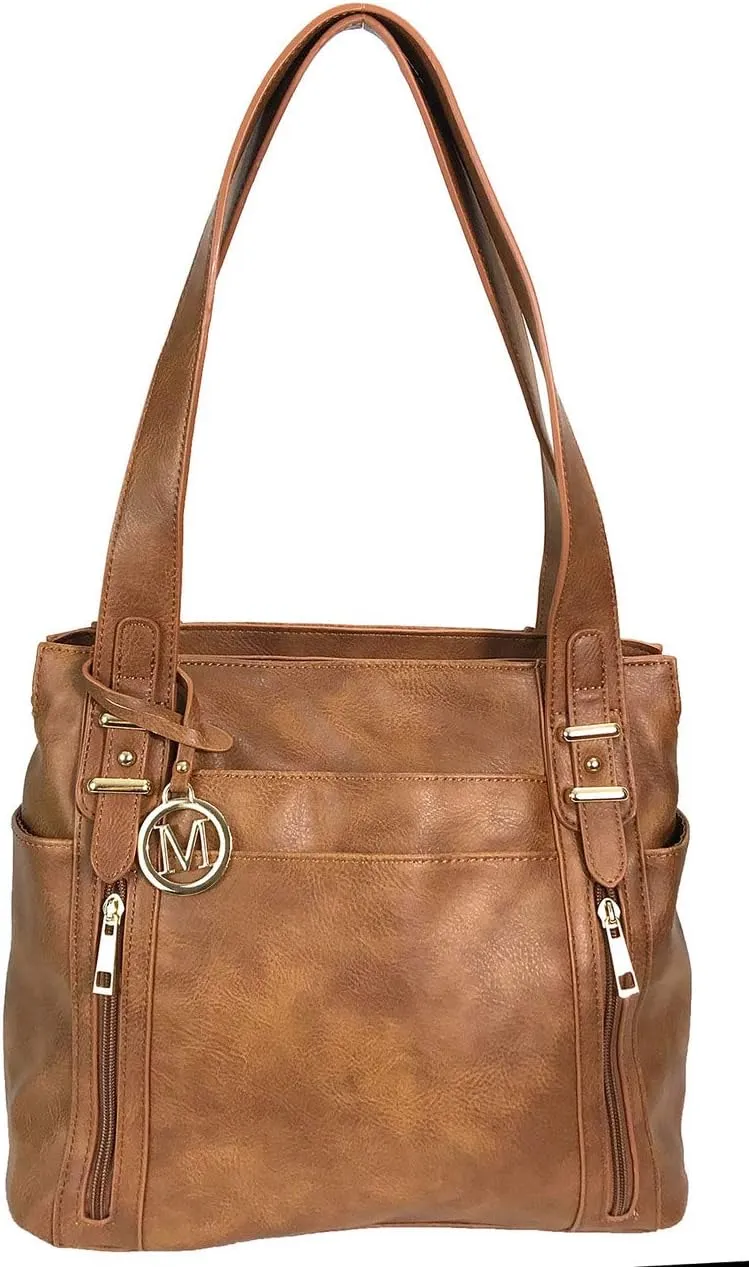 Multi Pockets Double Handles Faux Leather Concealed Carry Purse with Hidden Locking Zipper