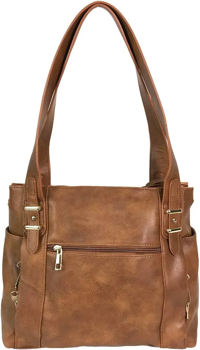 Multi Pockets Double Handles Faux Leather Concealed Carry Purse with Hidden Locking Zipper