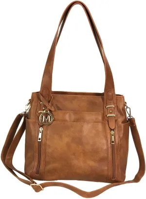 Multi Pockets Double Handles Faux Leather Concealed Carry Purse with Hidden Locking Zipper
