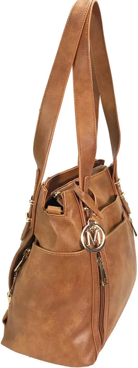 Multi Pockets Double Handles Faux Leather Concealed Carry Purse with Hidden Locking Zipper