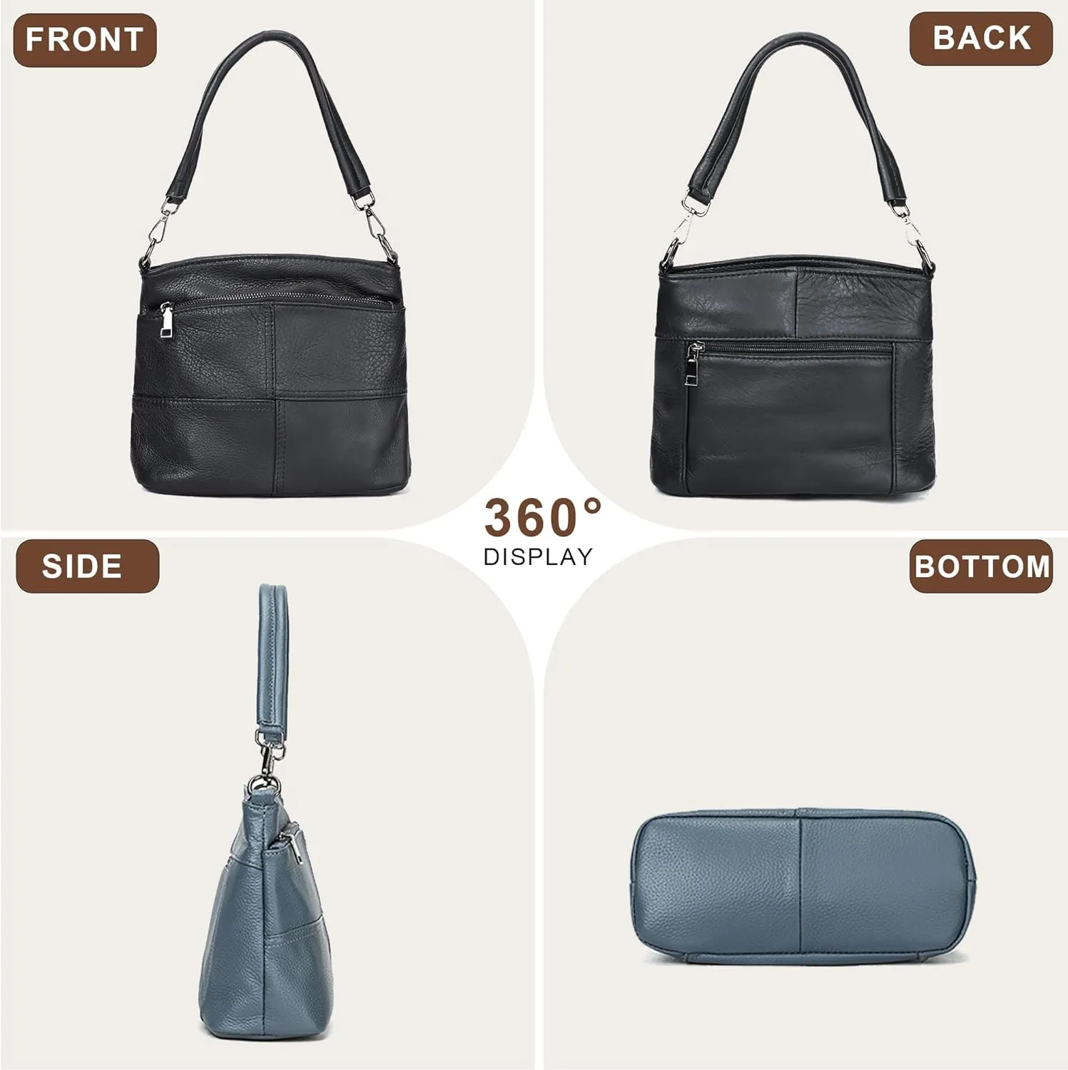 Multifunctional Leather Shoulder Bag Large Capacity Ladies Handbag Mom Bag with 2 Shoulder Straps and Multiple Pockets