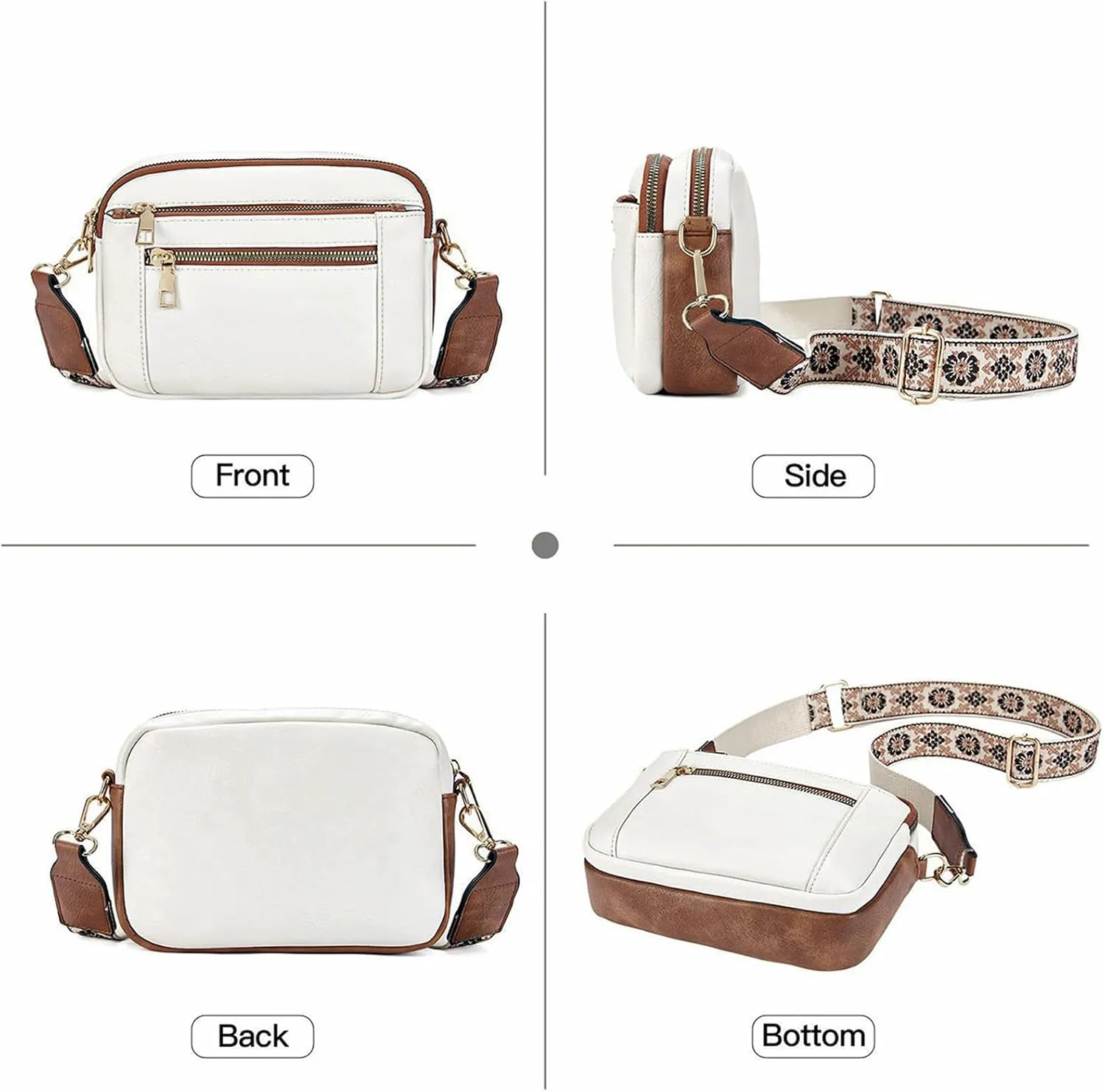 Multifunctional Zipper Crossbody Bag, Multi-Pocket Crossbody Bag for Women, Adjustable And Removable Shoulder Strap.