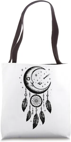 Mystical Bohemian Moon Dreamcatcher Celestial Moon Phase Art Tote Bag