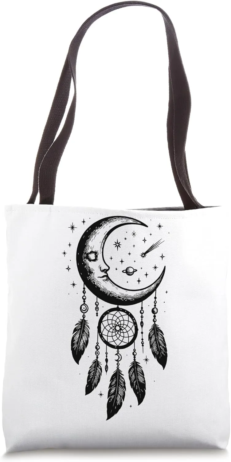 Mystical Bohemian Moon Dreamcatcher Celestial Moon Phase Art Tote Bag