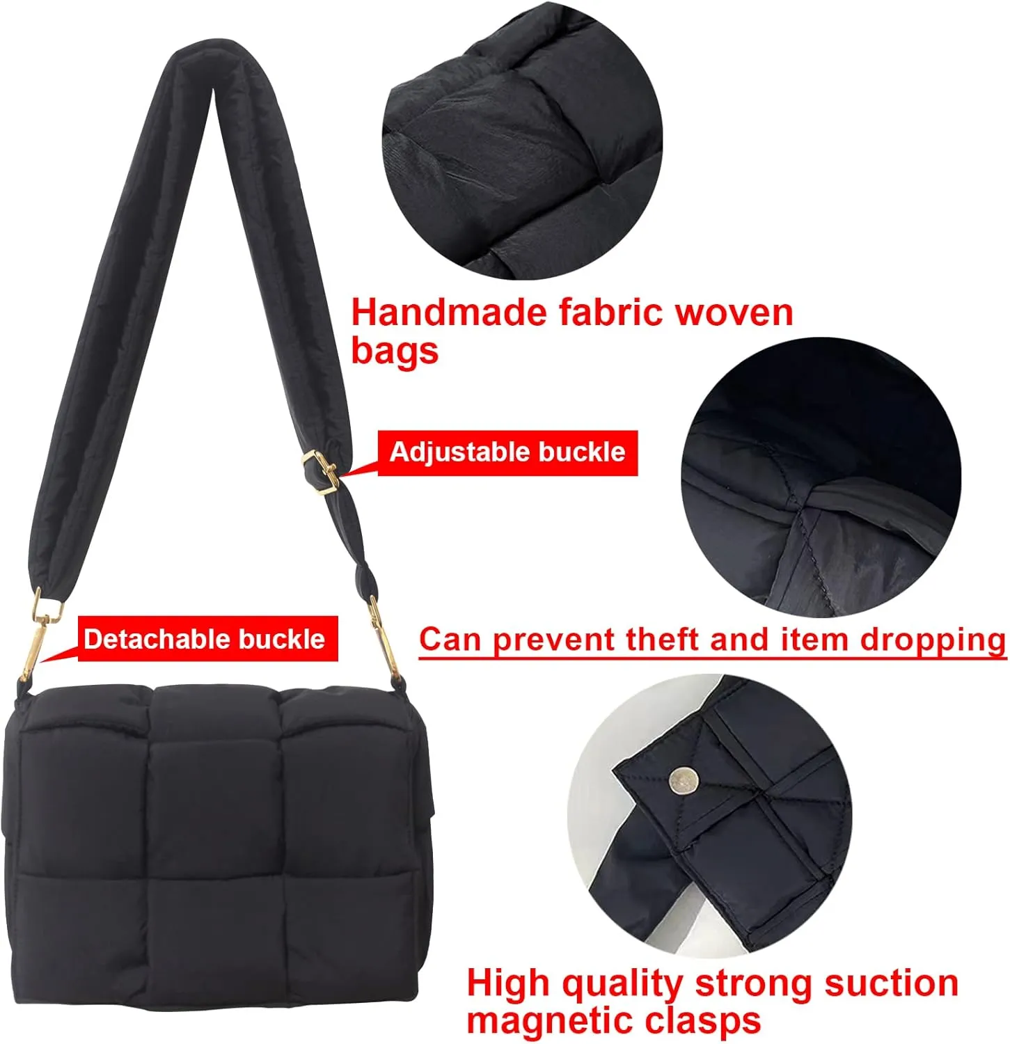 NAARIIAN Shoulder bags for women, Light-weight small puffer purses waterproof, hand-woven puffy bag crossbody handbag