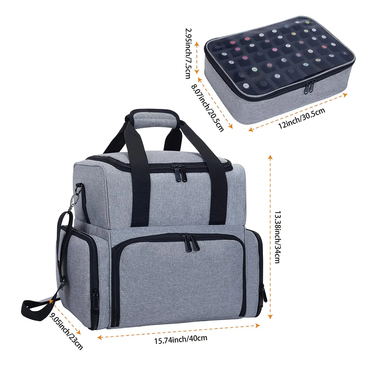 Nail Polish Organizer 80 Bottles & Nail Lamp Large Capacity Storage with 2 Removable Pouches Store Women's Nail Art Tools Suit for Manicurists and Beauty Portable Travel Bag(Grey)