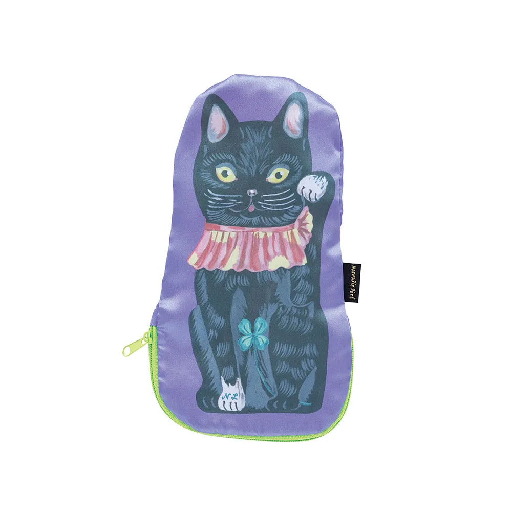 Nathalie Lete Satin pouch Lucky cat - blk