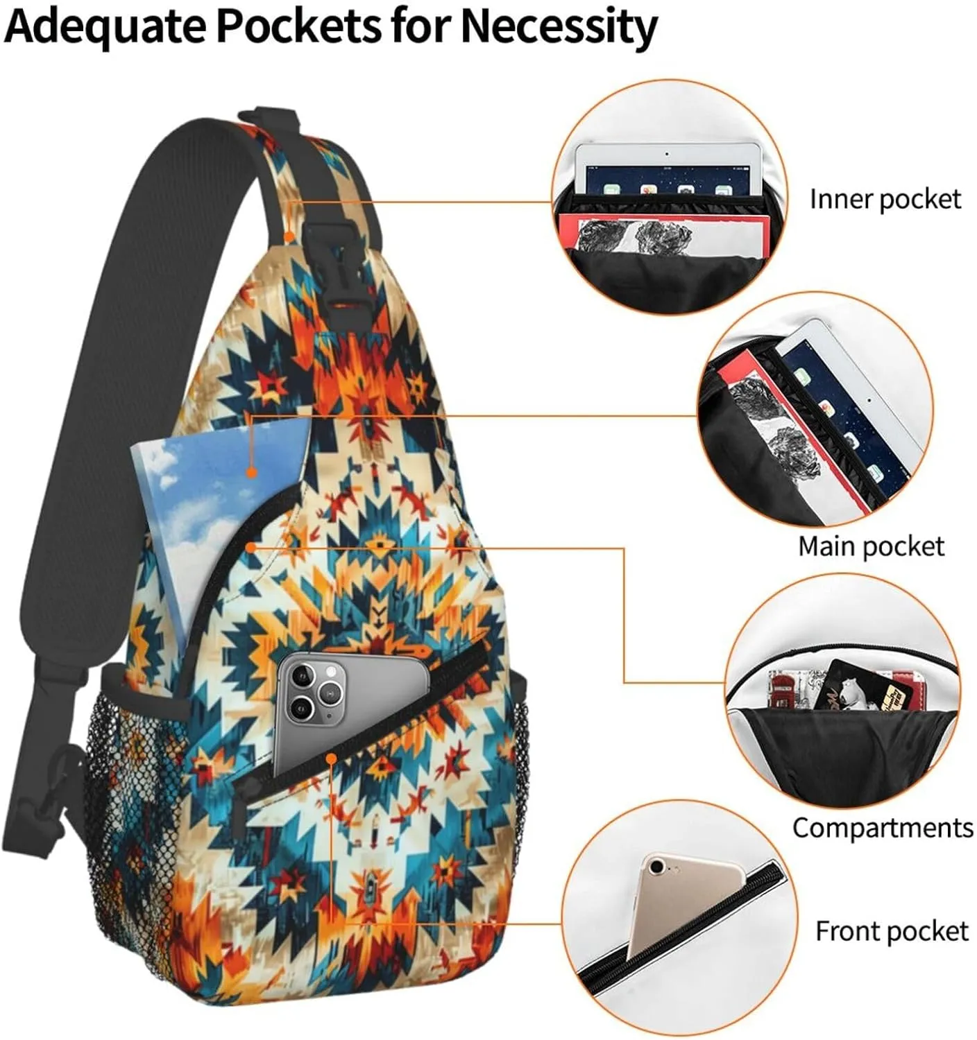 Native American Indian Sling Backpack Chest Bag Crossbody Shoulder Bag Gym Cycling Travel Hiking Daypack For Men Women