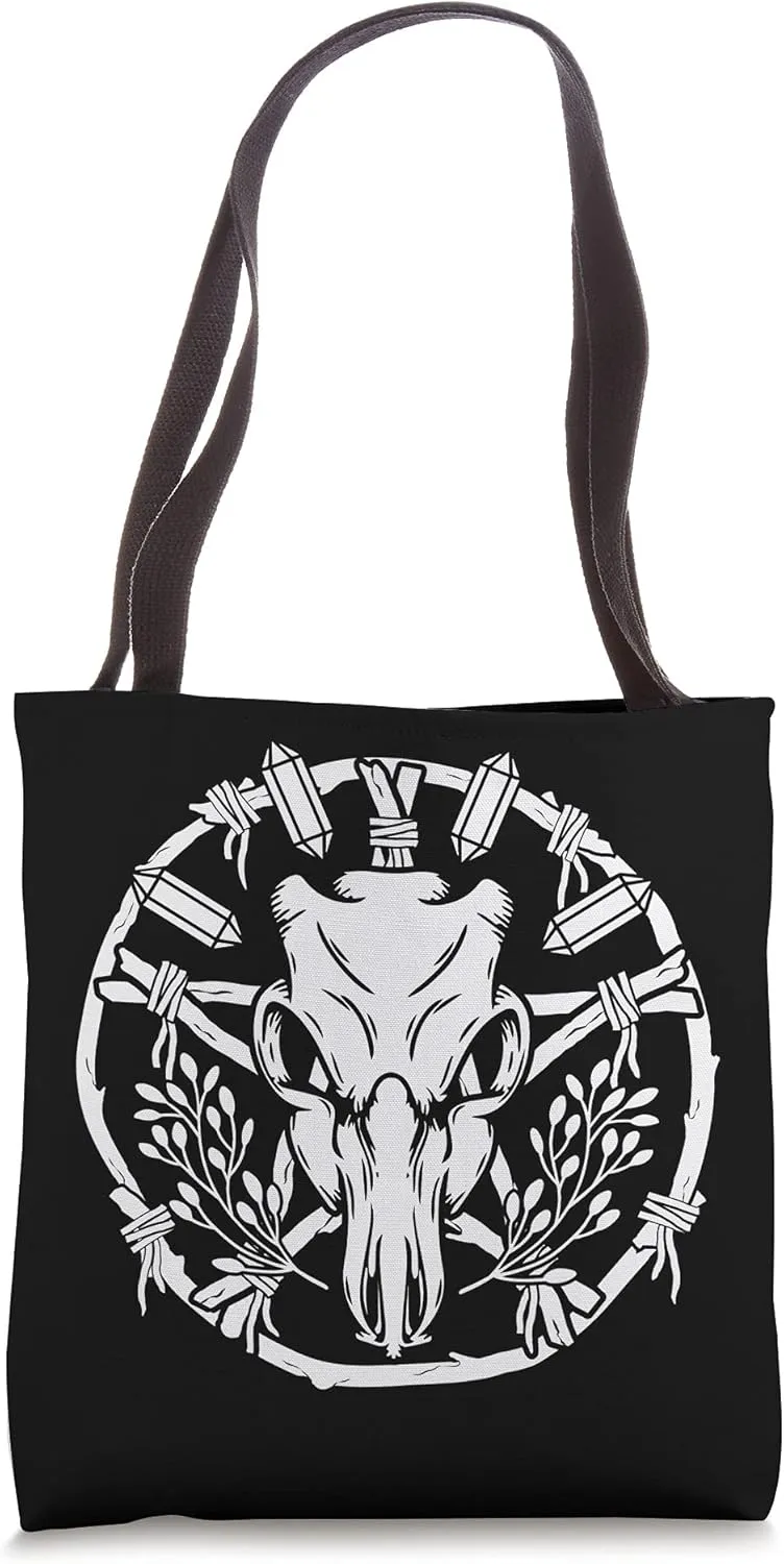 Nature Pentacle Wreath With Animal Skull, Crystals and Herbs Tote Bag