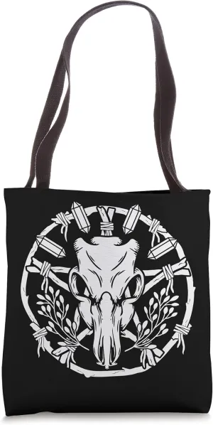 Nature Pentacle Wreath With Animal Skull, Crystals and Herbs Tote Bag