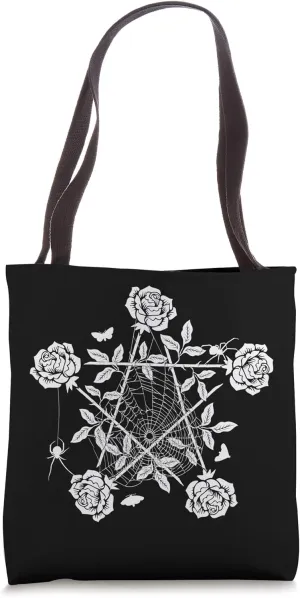 Nature Witch Pentacle With Flowers, Spider Web And Spider Tote Bag