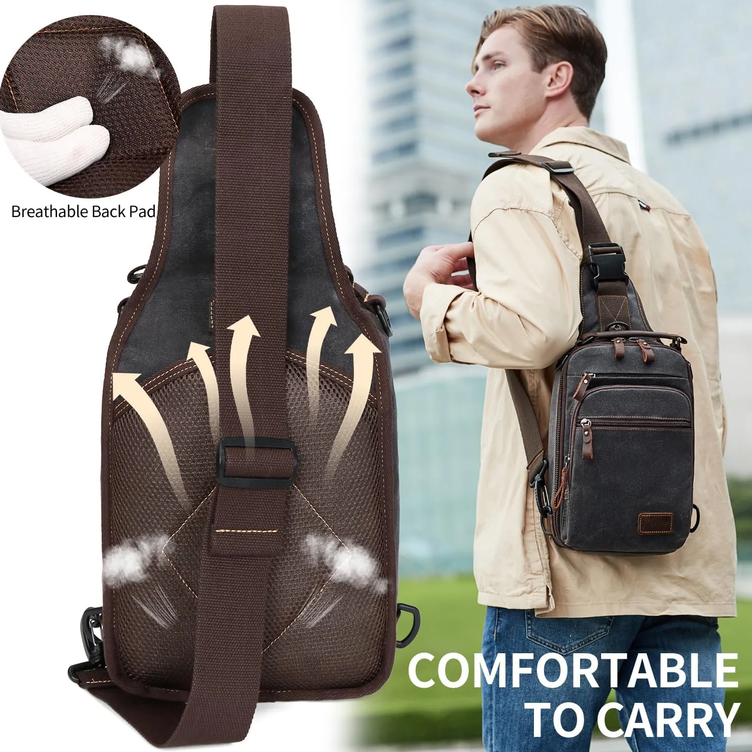 Nerlion Sling Bag for Men Waxed Canvas Crossbody Bag Chest Bag Water Resistant Shoulder Bag Casual Daypack