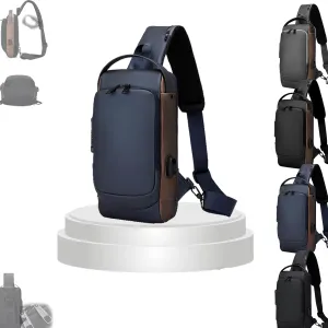 New Carbon Fiber Anti-Theft Sling Bag, Carbon Fiber Anti Theft Sling Bag, Sports Crossbody Bag, Waterproof Shoulder Backpack (blue gold)