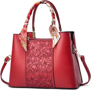 NICOLE & DORIS Women Fashion Handbags Embroidery Shoulder Bags Crossbody Bag Multi Pocket Tote Bag with Ribbon
