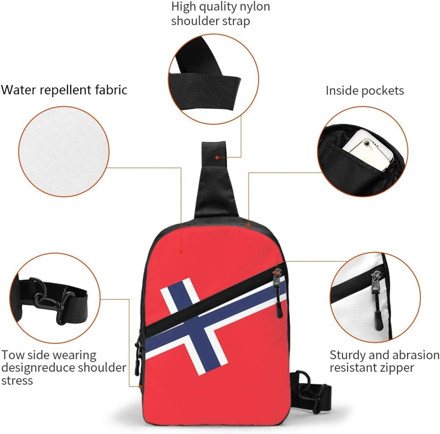 Norway Norwegian Flag Crossbody Bag Portable Sling Bags Foldable Chest Daypack Reusable Sports Shoulder Backpack Diagonally Casual Rucksack Travel Bag