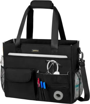 Nurse Tote Bag for Work with Padded Laptop Sleeve, Large Clinical Bag for Nursing Students, Nursing Essentials for Doctor & Home Health Care Staff, Diaper Changing Tote Bag,Black