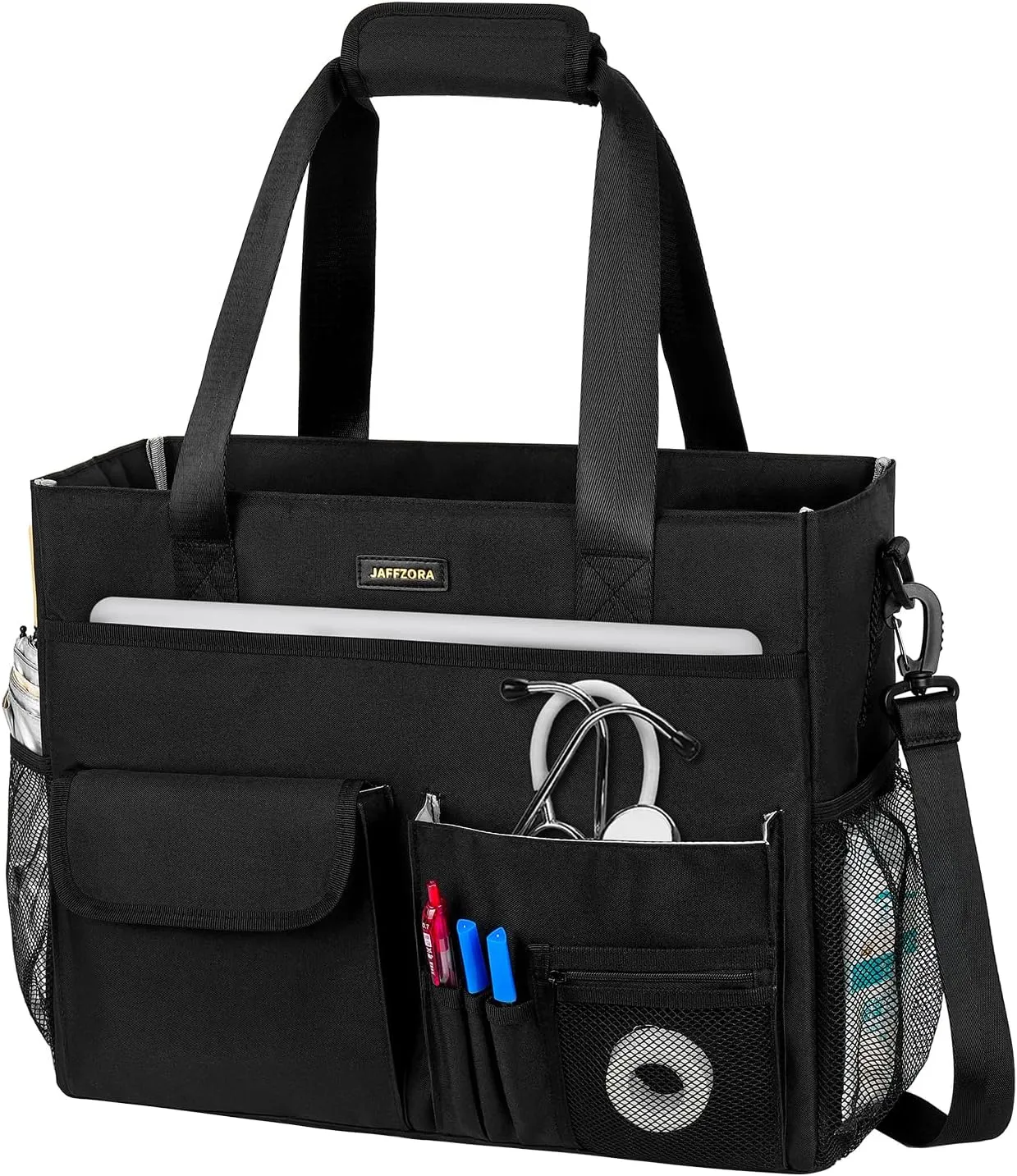 Nurse Tote Bag for Work with Padded Laptop Sleeve, Large Clinical Bag for Nursing Students, Nursing Essentials for Doctor & Home Health Care Staff, Diaper Changing Tote Bag,Black
