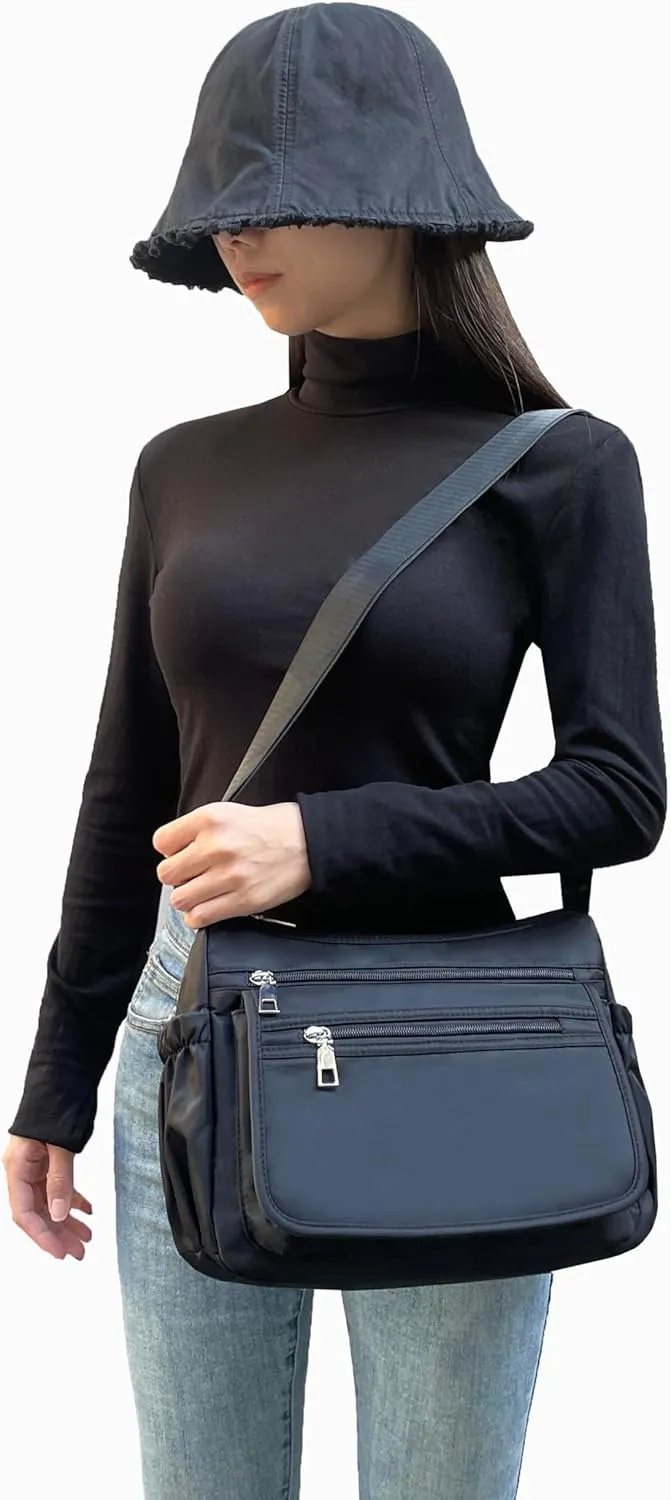 Nylon Crossbody Bags for Women Multiple Pockets Shoulder Handbag Casual Lightweight Waterproof Tote Purse