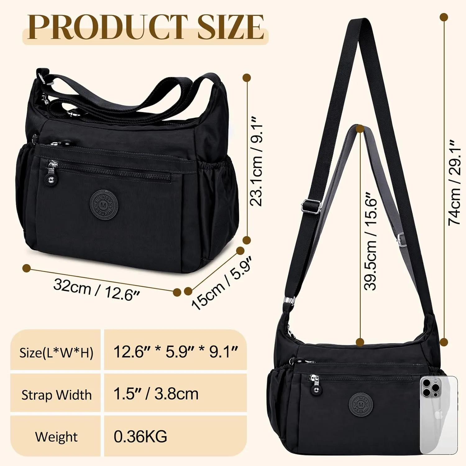 Nylon Crossbody Bags for Women Waterproof Lightweight Large Travel Purses Multi-Pocket Pocketbooks Shoulder Bag