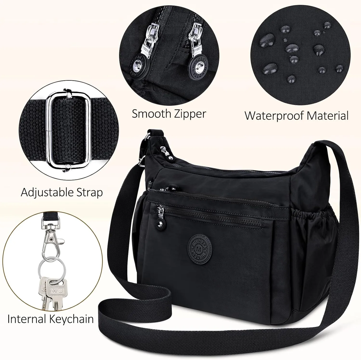 Nylon Crossbody Bags for Women Waterproof Lightweight Large Travel Purses Multi-Pocket Pocketbooks Shoulder Bag