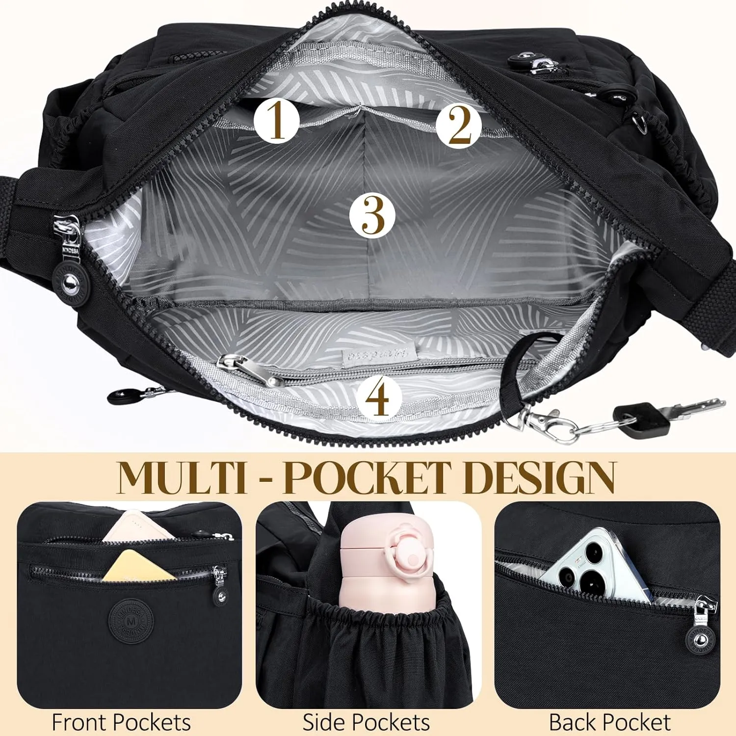 Nylon Crossbody Bags for Women Waterproof Lightweight Large Travel Purses Multi-Pocket Pocketbooks Shoulder Bag
