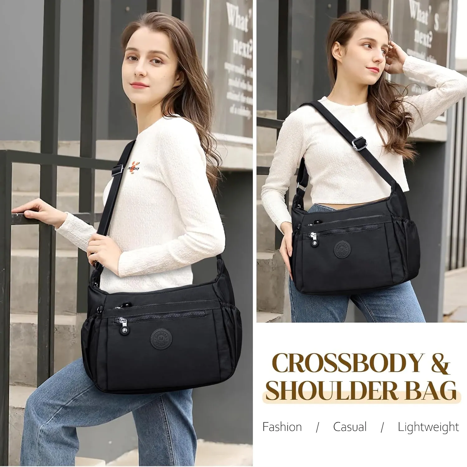 Nylon Crossbody Bags for Women Waterproof Lightweight Large Travel Purses Multi-Pocket Pocketbooks Shoulder Bag
