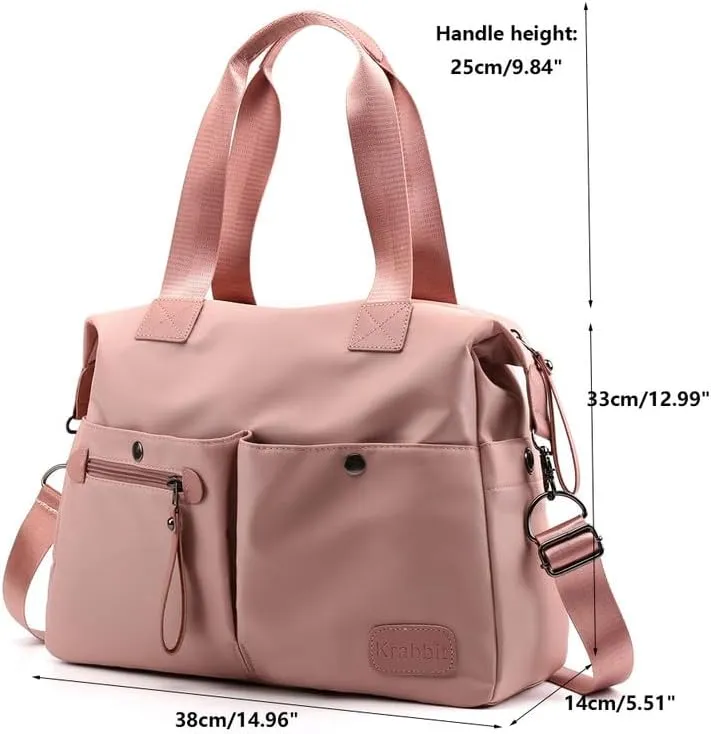 Nylon Crossbody Bags for Women Waterproof Shoulder Messenger Bag Large Multifunctional Top Handle Handbag Casual Tote Pink