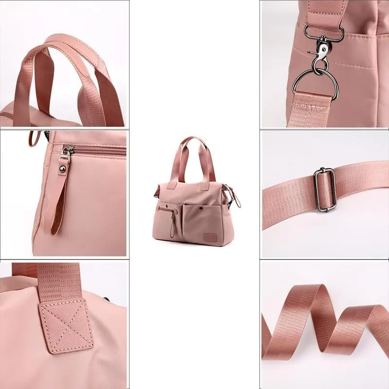 Nylon Crossbody Bags for Women Waterproof Shoulder Messenger Bag Large Multifunctional Top Handle Handbag Casual Tote Pink