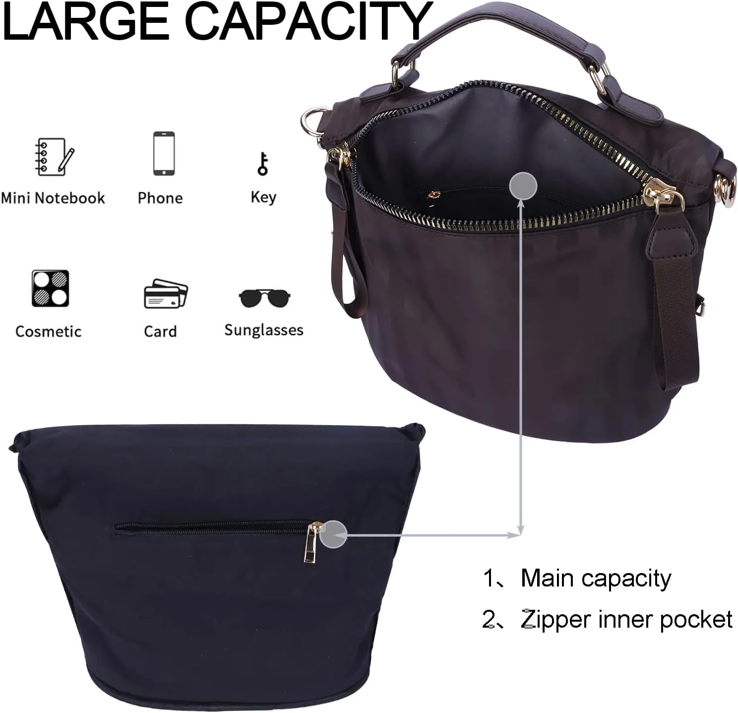 Nylon Crossbody Handbag for Women Anti-theft Purse Shopping Tote Bag Lightweight Shoulder Bag