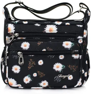 Nylon Floral Multi-Pocket Crossbody Purse Bags for Women Travel Shoulder Bag