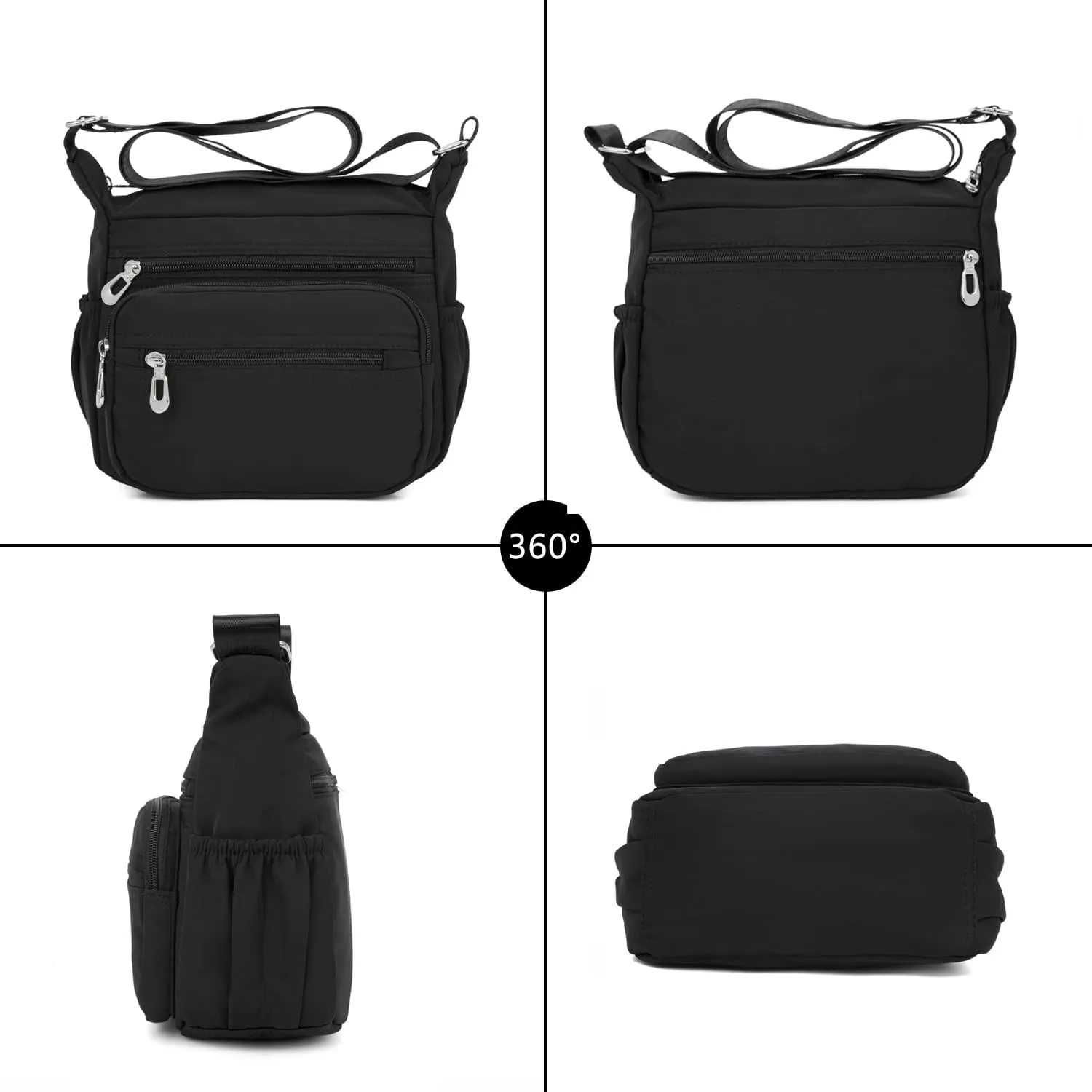 Nylon Floral Multi-Pocket Crossbody Purse Bags for Women Travel Shoulder Bag