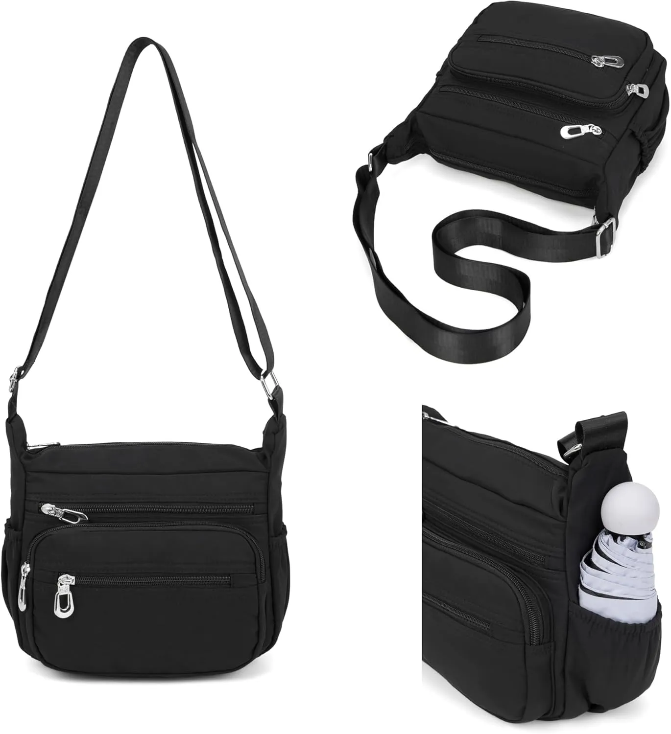 Nylon Floral Multi-Pocket Crossbody Purse Bags for Women Travel Shoulder Bag