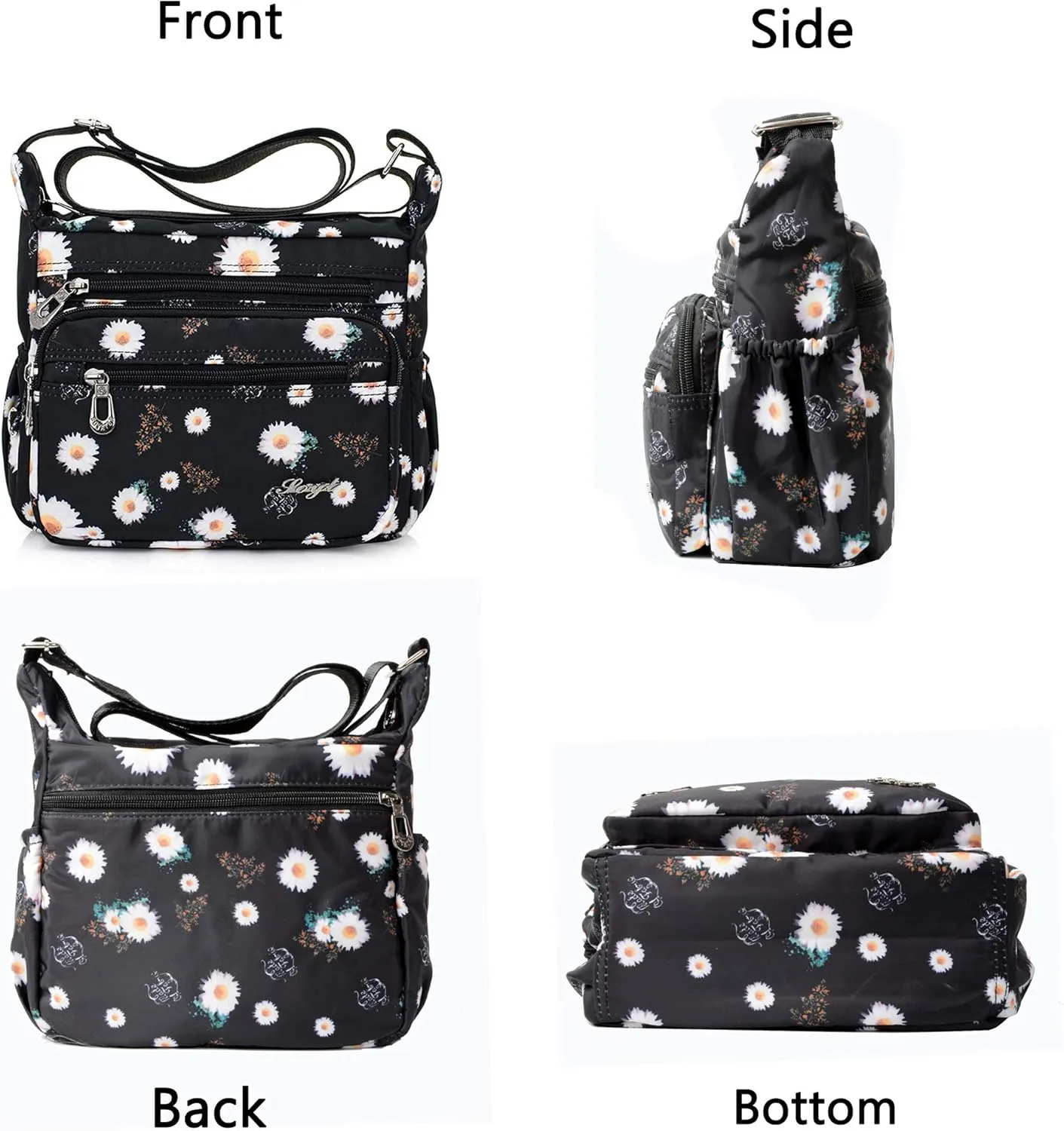 Nylon Floral Multi-Pocket Crossbody Purse Bags for Women Travel Shoulder Bag