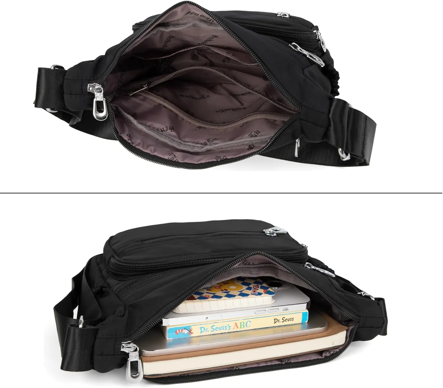Nylon Floral Multi-Pocket Crossbody Purse Bags for Women Travel Shoulder Bag