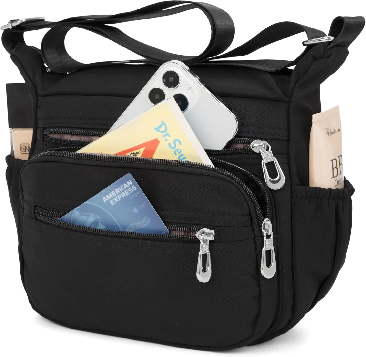 Nylon Floral Multi-Pocket Crossbody Purse Bags for Women Travel Shoulder Bag