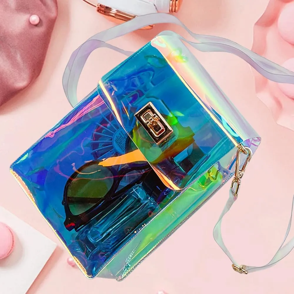 ONEART Clear Iridescent Shoulder Purse, Holographic Transparent Crossbody Bag See Through Fashion Women Bag