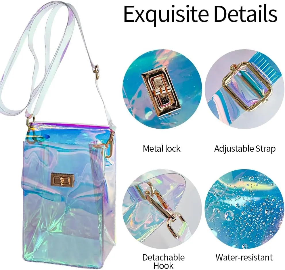ONEART Clear Iridescent Shoulder Purse, Holographic Transparent Crossbody Bag See Through Fashion Women Bag