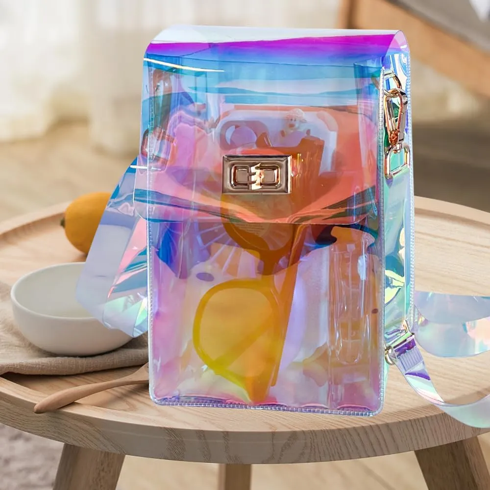 ONEART Clear Iridescent Shoulder Purse, Holographic Transparent Crossbody Bag See Through Fashion Women Bag