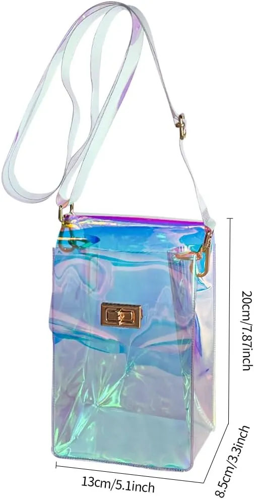 ONEART Clear Iridescent Shoulder Purse, Holographic Transparent Crossbody Bag See Through Fashion Women Bag