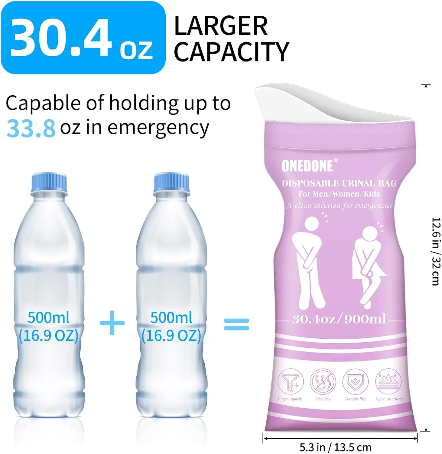ONEDONE Disposable Urine Bags 6/8/12/24 30.4 OZ Pee Bags for Travel for Men Women Kids Emergency Urine Bags Portable Unisex Urinal Bags Vomit Bags for Traffic Jams Camping Hiking