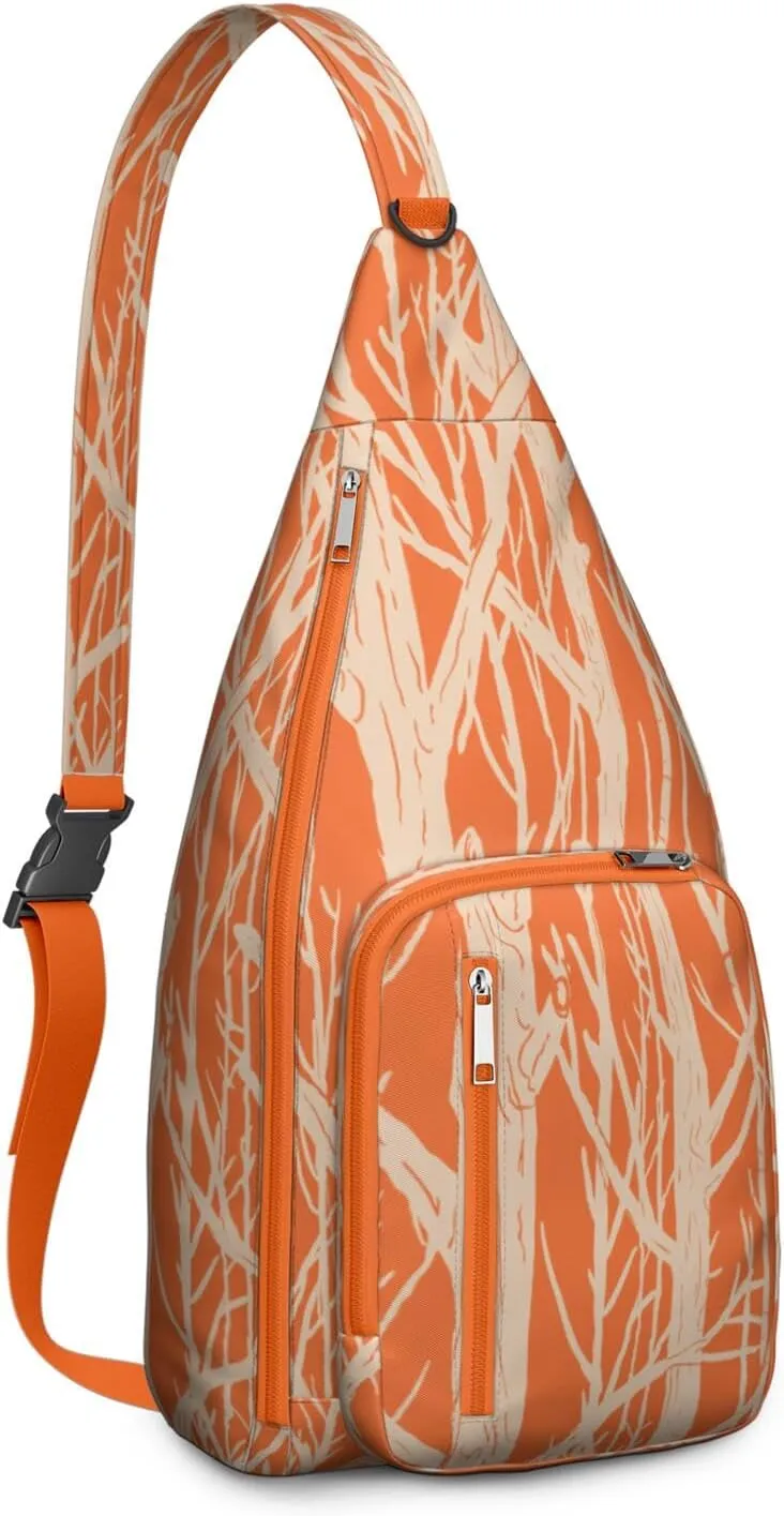 Orange Tree Trunk Pattern Crossbody Bag Daypack for Women Men Lightweight Waterproof Sling Bag Backpack Hiking Cycling
