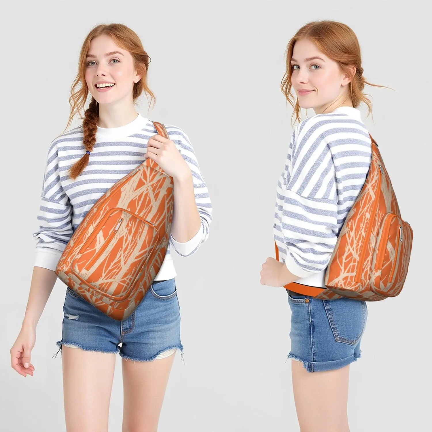 Orange Tree Trunk Pattern Crossbody Bag Daypack for Women Men Lightweight Waterproof Sling Bag Backpack Hiking Cycling