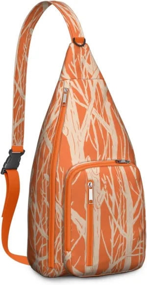 Orange Tree Trunk Pattern Crossbody Bag Daypack for Women Men Lightweight Waterproof Sling Bag Backpack Hiking Cycling