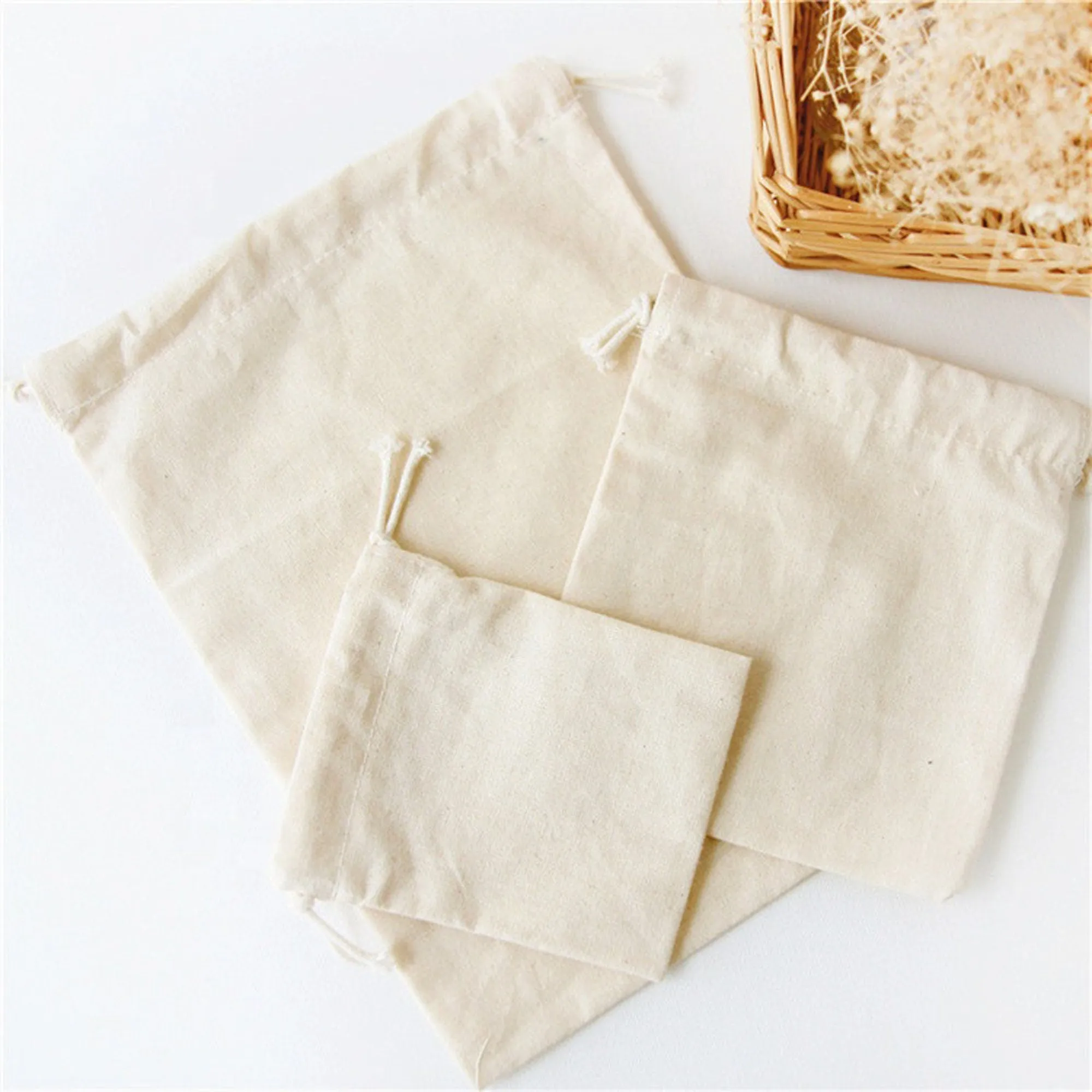 Organic Natural Eco-Friendly Cotton Drawstring Bags, Personalized Bag, Custom Size bags, Jewelry packaging pouch, Dust Bags, Wedding Welcome