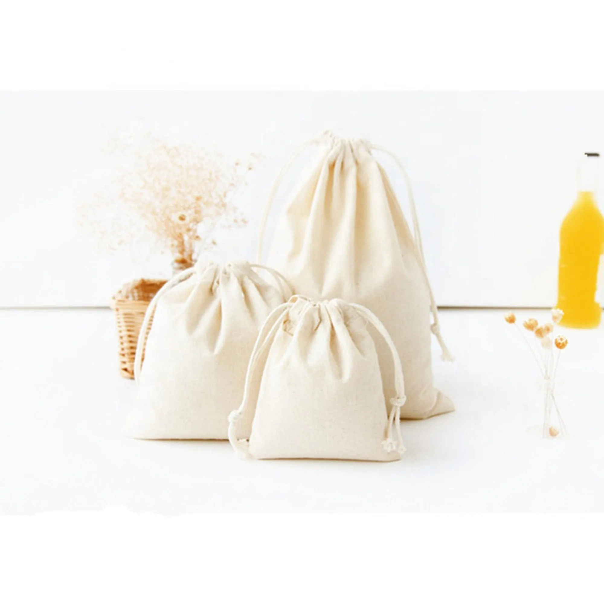 Organic Natural Eco-Friendly Cotton Drawstring Bags, Personalized Bag, Custom Size bags, Jewelry packaging pouch, Dust Bags, Wedding Welcome