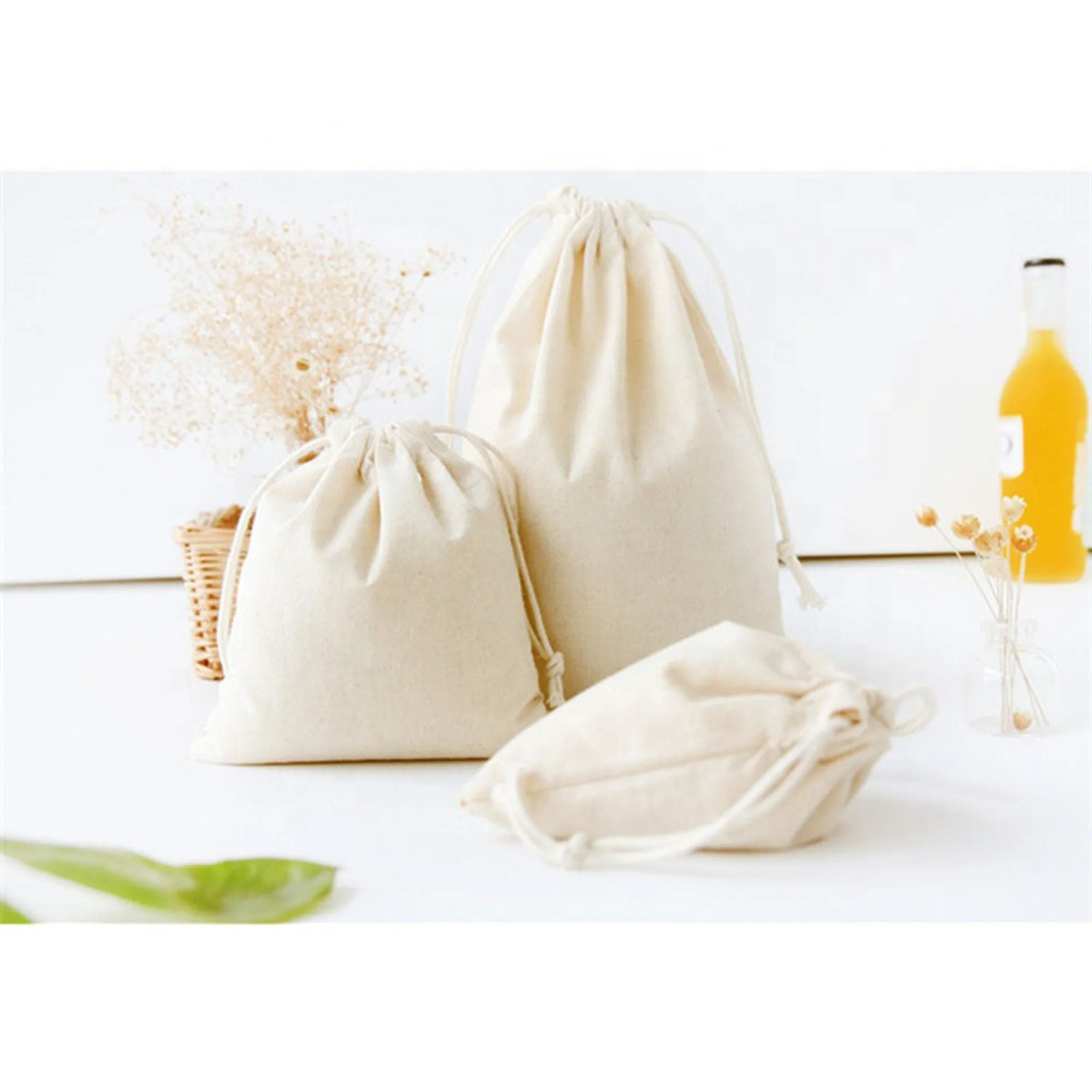 Organic Natural Eco-Friendly Cotton Drawstring Bags, Personalized Bag, Custom Size bags, Jewelry packaging pouch, Dust Bags, Wedding Welcome