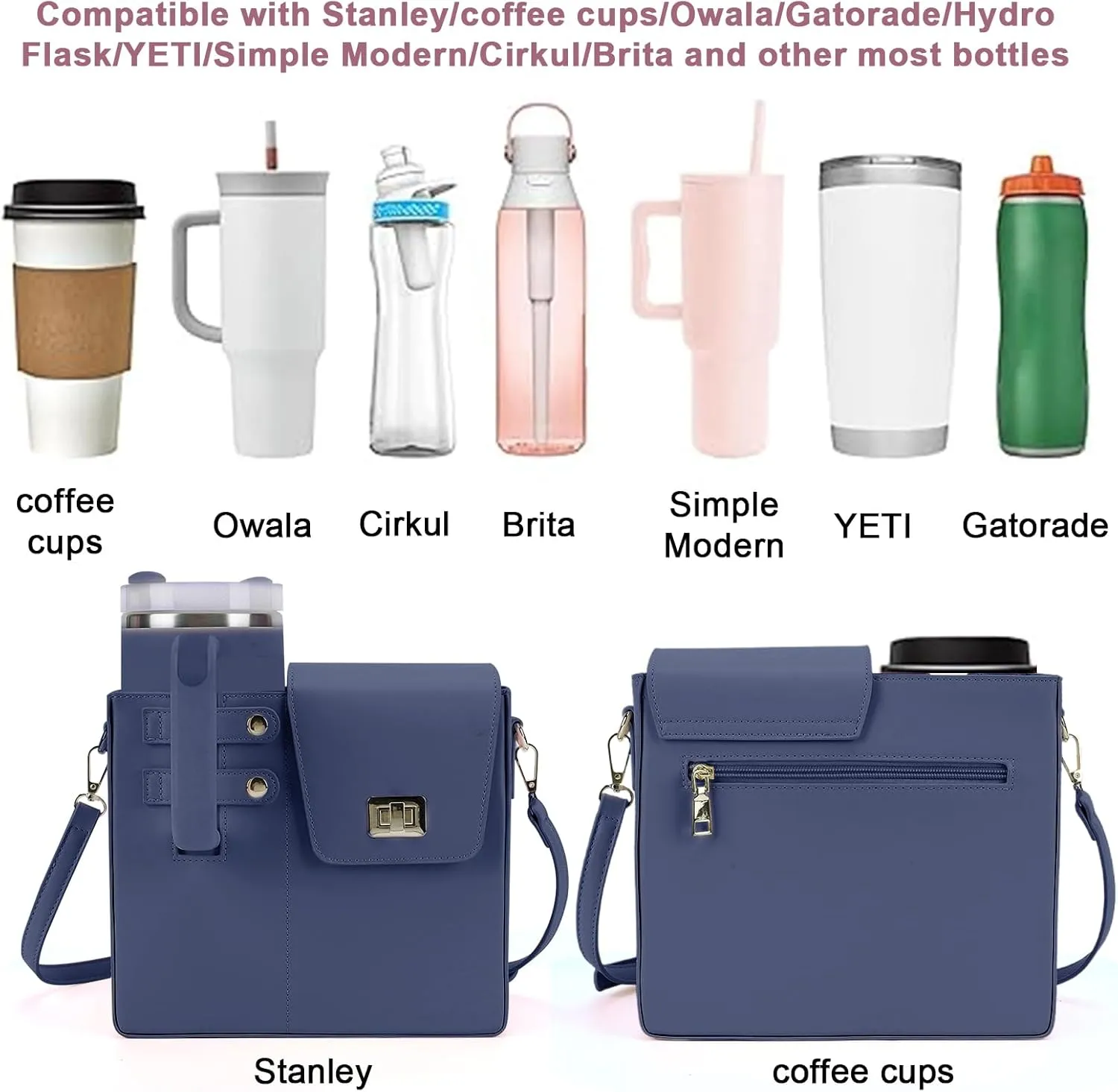 Outdoor Portable Crossbody Water Cup Storage Bag,Wear-Resistant Water Bottle Bag for Stanley 40 oz Tumble (blue)
