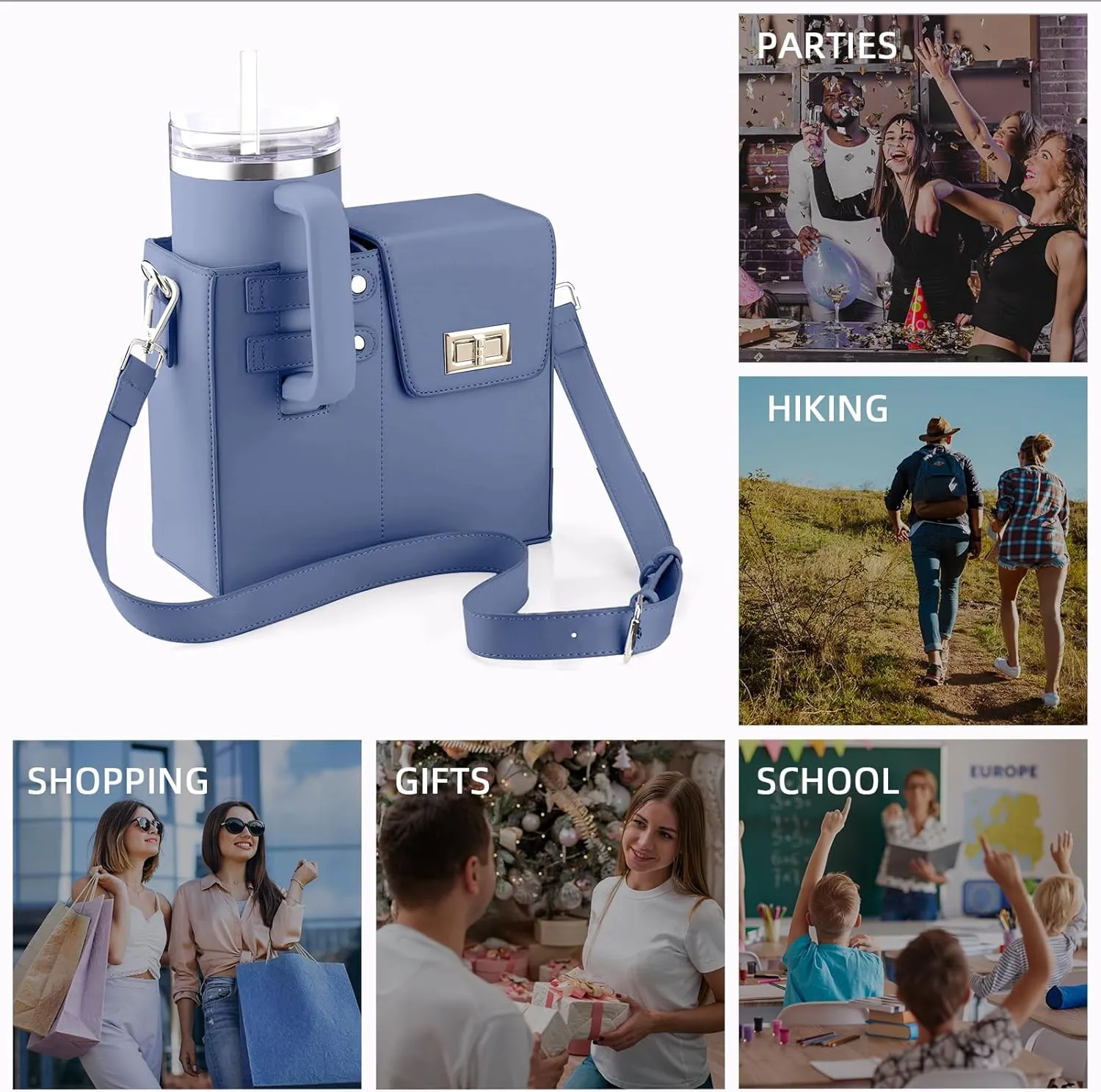 Outdoor Portable Crossbody Water Cup Storage Bag,Wear-Resistant Water Bottle Bag for Stanley 40 oz Tumble (blue)